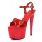 Peep Toe Glossy Stiletto Heels Ankle Buckle Straps Platforms Sandals - Red PVC