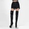 Round Toe Platforms Stiletto Heels Over The Knee Thigh High Stiletto Buckle Straps Side Zipper Punk Gothic Boots - White Patent