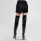 Round Toe Platforms Stiletto Heels Over The Knee Thigh High Stiletto Buckle Straps Side Zipper Punk Gothic Boots - White Patent