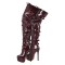Round Toe Platforms Stiletto Heels Over The Knee Thigh High Stiletto Buckle Straps Side Zipper Punk Gothic Boots - Burgundy Patent