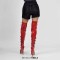 Round Toe Platforms Stiletto Heels Over The Knee Thigh High Stiletto Buckle Straps Side Zipper Punk Gothic Boots - Red Patent