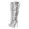 Round Toe Platforms Stiletto Heels Over The Knee Thigh High Stiletto Buckle Straps Side Zipper Punk Gothic Boots - Silver Patent