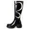 Round Toe Chunky Heels Side Zipper Knee High Winter Boots - Black