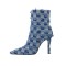 Pointed Toe Stiletto Heels Washable Denim Ankle High Boots - Blue