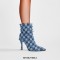 Pointed Toe Stiletto Heels Washable Denim Ankle High Boots - Blue