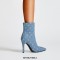 Pointed Toe Stiletto Heels Washable Denim Ankle High Boots - LightBlue