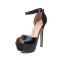 Peep Toe Glitters Stiletto Heels Platforms Ankle Buckle Straps Crocodile Pattern Pumps - Black Patent