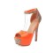 Peep Toe Glitters Stiletto Heels Platforms Ankle Buckle Straps Pumps - Orange Patent