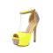 Peep Toe Glitters Stiletto Heels Platforms Ankle Buckle Straps Pumps - Yellow Patent