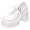 Round Toe Chunky Heels Platforms Mary Janes Pumps - Beige Faux Leather