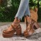 Round Toe Chunky Heels Platforms Mary Janes Pumps - Pink Patent