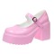 Round Toe Chunky Heels Platforms Mary Janes Pumps - Pink Patent
