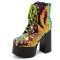 Round Toe Sequined Lace Up Chunky Heels Ankle High Platforms Boots - Gold