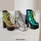 Round Toe Sequined Lace Up Chunky Heels Ankle High Platforms Boots - Green