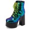 Round Toe Sequined Lace Up Chunky Heels Ankle High Platforms Boots - Green