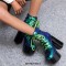 Round Toe Sequined Lace Up Chunky Heels Ankle High Platforms Boots - Green