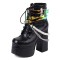 Round Toe Ankle Buckle Straps Pearl Beads with Chain Decorated Chunky Heels Platforms Gothic Punk Crocodile Boots - Black