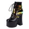 Round Toe Lace Up Zipper Ankle Buckle Bat Straps Chunky Heels Platforms Gothic Punk Boots - Black