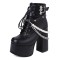 Round Toe Ankle Buckle Straps Pearl Beads with Chain Decorated Chunky Heels Platforms Gothic Punk Boots - Black