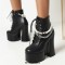 Round Toe Pearl Beads with Chain Decorated Chunky Heels Platforms Gothic Punk Boots - Black