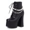 Round Toe Pearl Beads with Chain Decorated Chunky Heels Platforms Gothic Punk Boots - Black