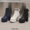 Square Toe Chunky Heels Side Zipper Socks Ankle Highs Platforms Boots - Blue