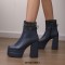 Square Toe Chunky Heels Side Zipper Socks Ankle Highs Platforms Boots - Blue