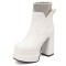 Square Toe Chunky Heels Side Zipper Socks Ankle Highs Platforms Boots - White