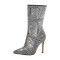 Pointed Toe Crystal Rhinestones Side Zipper Ankle Highs Stiletto Heels Boots - Black