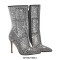 Pointed Toe Crystal Rhinestones Side Zipper Ankle Highs Stiletto Heels Boots - Black