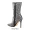 Pointed Toe Crystal Rhinestones Side Zipper Ankle Highs Stiletto Heels Boots - Black