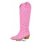 Pointed Toe Chunky Heels Pull On Canvas Western Boots - Pink