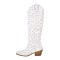 Pointed Toe Chunky Heels Pull On Canvas Western Boots - White