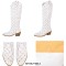 Pointed Toe Chunky Heels Pull On Canvas Western Boots - White