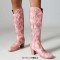 Pointed Toe Chunky Heels Embroidered Pueblo Western Style Knee Highs Cowboy Boots - Pink Flock