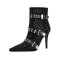 Pointed Toe Stiletto Heels Rhinestones Belt Buckle Ankle Highs Booties - Black