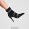 Pointed Toe Stiletto Heels Rhinestones Belt Buckle Ankle Highs Booties - Black