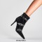Pointed Toe Stiletto Heels Rhinestones Belt Buckle Ankle Highs Booties - Black