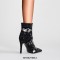 Pointed Toe Stiletto Heels Rhinestones Belt Buckle Ankle Highs Booties - Black
