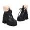 Square Toe Winter Snow Lace Up Chunky Heels Ankle High Platforms Boots - Black