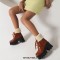 Square Toe Winter Snow Lace Up Chunky Heels Ankle High Platforms Boots - Brown