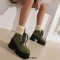Square Toe Winter Snow Lace Up Chunky Heels Ankle High Platforms Boots - Green