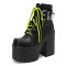 Square Toe Cowboy Buckle Belts Lace Up Chunky Heels Ankle High Platforms Boots - Black