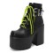 Square Toe Cowboy Buckle Belts Lace Up Chunky Heels Ankle High Platforms Boots - Black