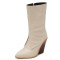 Pointed Toe Chunky Heels Knee Highs Side Zipper Cowboy Wedges Boots - Apricot