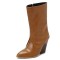 Pointed Toe Chunky Heels Knee Highs Side Zipper Cowboy Wedges Boots - Auburn