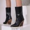 Pointed Toe Chunky Heels Knee Highs Side Zipper Cowboy Wedges Boots - Black