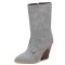 Pointed Toe Chunky Heels Knee Highs Side Zipper Cowboy Snake Print Wedges Boots - Gray
