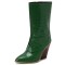 Pointed Toe Chunky Heels Knee Highs Side Zipper Cowboy Crocodile Print Wedges Boots - Green