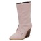 Pointed Toe Chunky Heels Knee Highs Side Zipper Cowboy Snake Print Wedges Boots - Pink